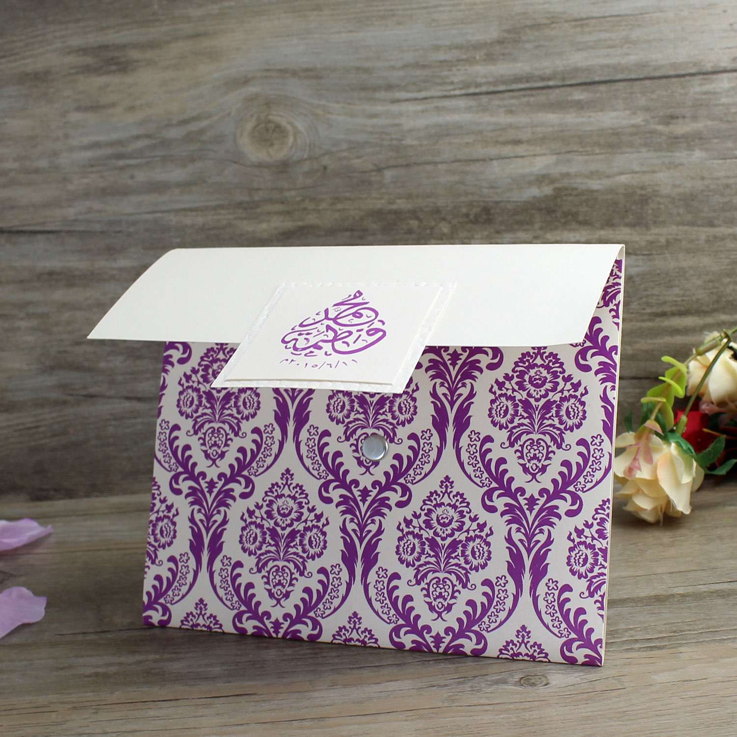 Purple Foiling Invitation Card Pocket Wedding Invitation Customized